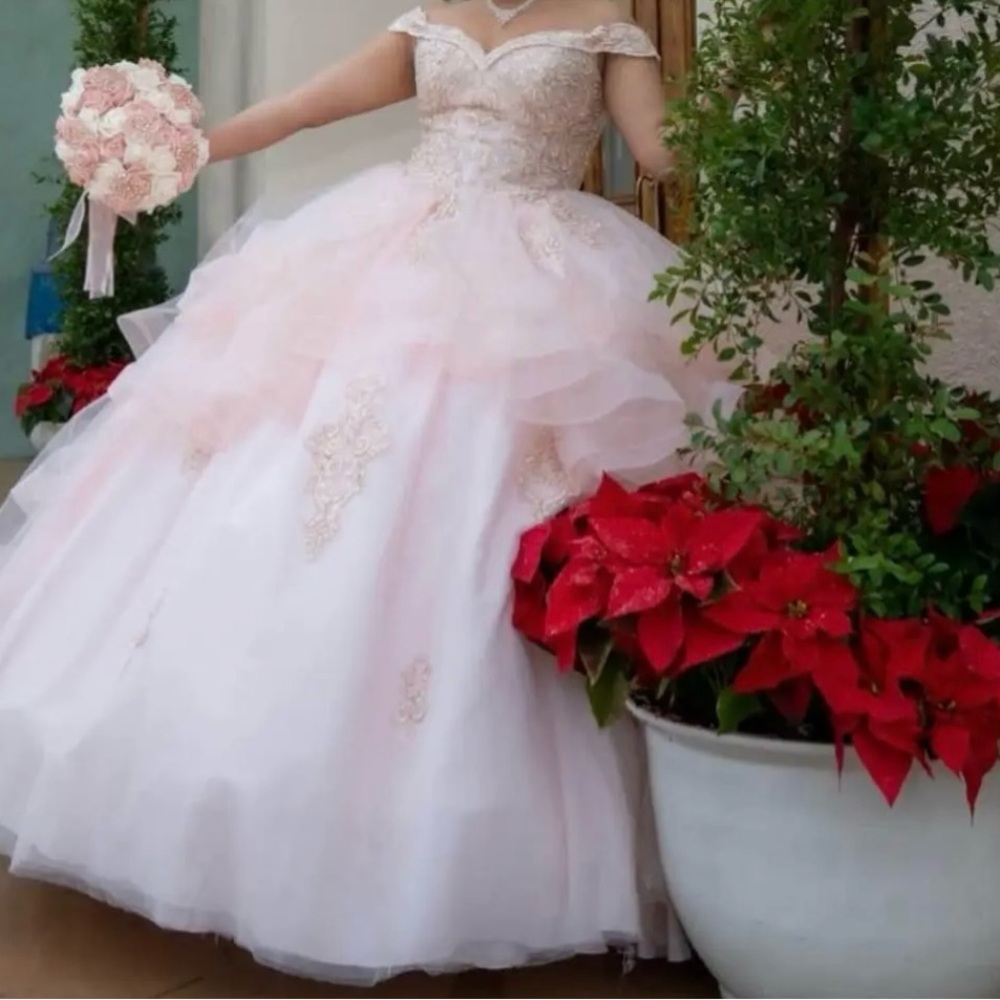 Elegant Pink and White Ball Gown